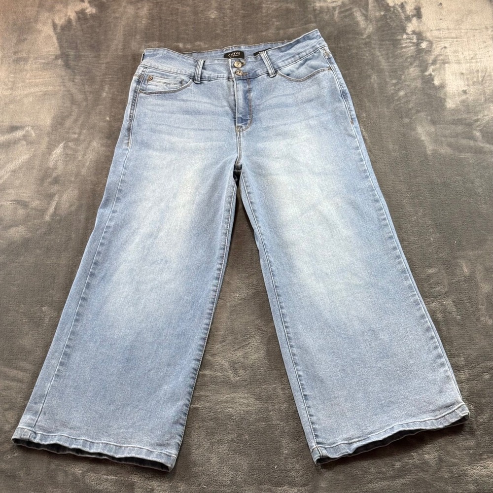 Curve Appeal High Rise Wide Leg Jeans Light Wash Size 12/31 Blue Denim
